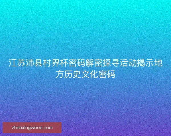江苏沛县村界杯密码解密探寻活动揭示地方历史文化密码